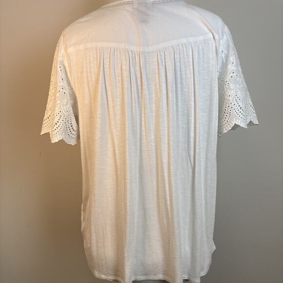 Knox Rose XL White Eyelet Boho Peasant Tunic Top Short Sleeve Eyelet Embroidery - Picture 9 of 16